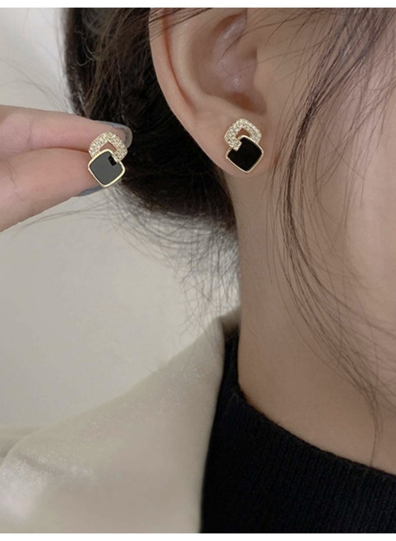 ڤيا أقراط نسائية هندسية فاخرة باللونين الأسود والكريستالي - Image 5